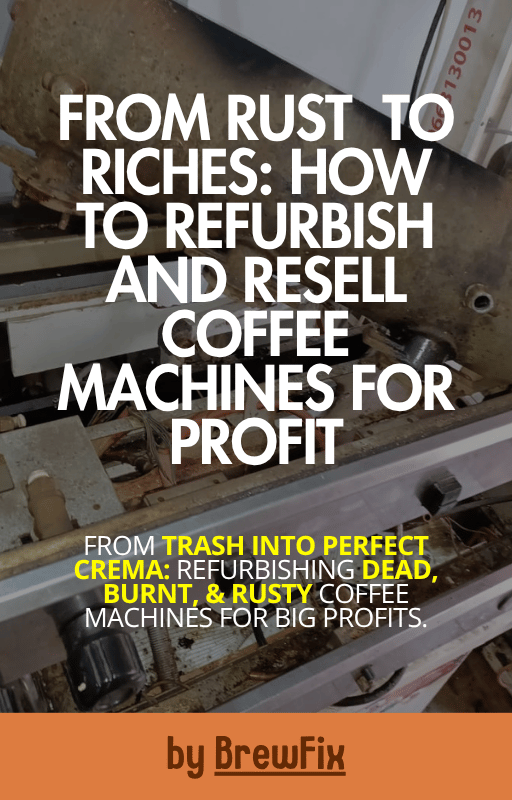 Before and after coffee machine refurbishing — turning rusty espresso machines into resale-ready units.