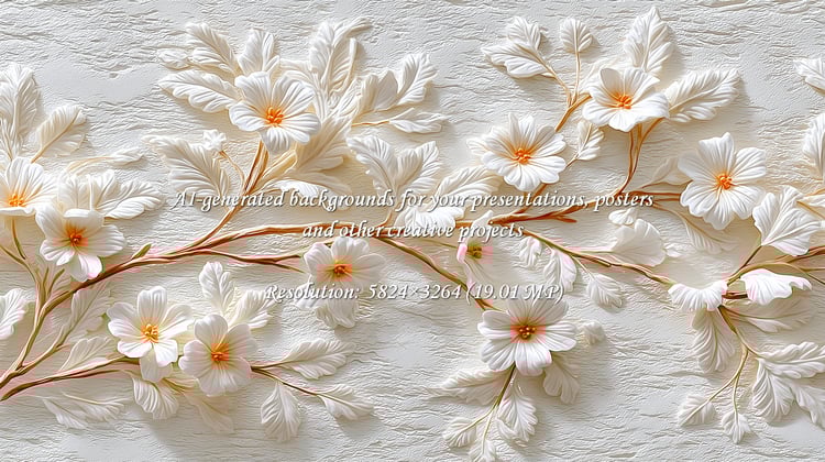 Elegant white floral design lends a touch of serenity and sophistication. Perfect for backgrounds, branding, and designs seeking a calming, upscale aesthetic. Adds a gentle, artistic flourish.