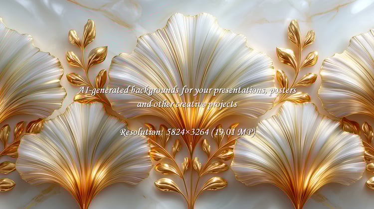 Elegant golden leaves and pearl-like petals on a smooth marble surface create a sophisticated and luxurious botanical design. Perfect for elegant invitations, branding, or upscale decor.