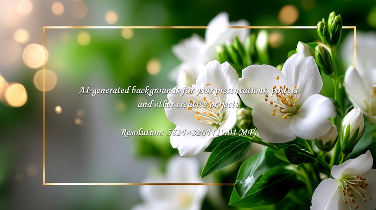 Capture the delicate beauty of white jasmine blossoms framed in gold. Perfect for spring promotions, wedding designs, or adding an elegant touch to your heartfelt messages.