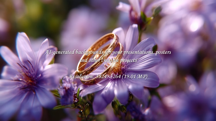 Experience the beauty of love with gold wedding rings nestled among delicate purple flowers. This image captures a romantic moment, perfect for wedding themes and celebrations of commitment.