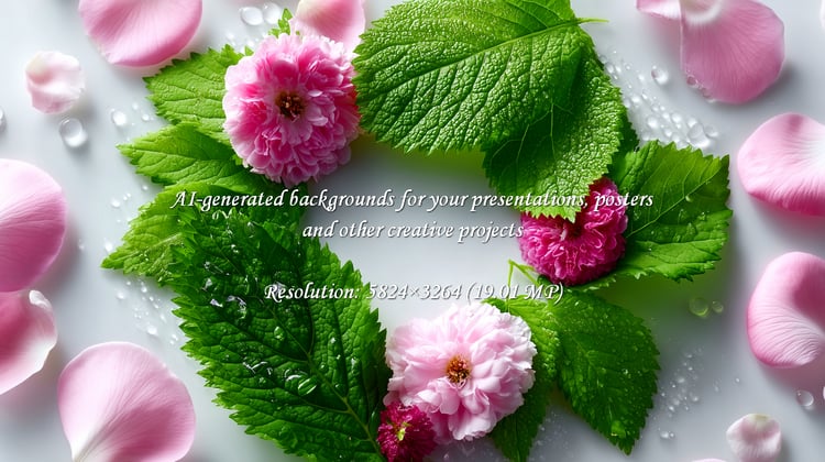 A delicate floral wreath with pink rose petals and lush green leaves, ideal for spring designs, wedding invitations, or spa promotions. Evokes beauty, freshness, and natural elegance.