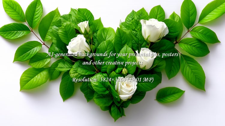 Elegant white roses and lush green leaves form a perfect heart, ideal for expressing love and purity. Use this for weddings, anniversaries, or to add a touch of natural beauty to your project.