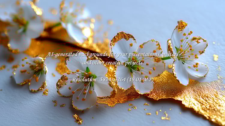 Exquisite white blossoms shimmer with gold, creating a luxe floral moment. Perfect for elegant designs, weddings, or beauty brands seeking a touch of sophisticated glamour and fresh spring vibes.