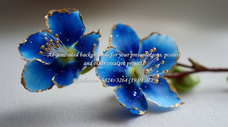 Capture the beauty of spring with these stunning blue and gold blossoms. Perfect for adding a touch of elegance and luxury to designs, invitations, or marketing materials.