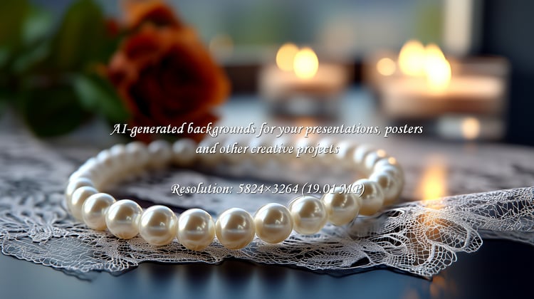 Capture the essence of timeless beauty. A pearl bracelet rests elegantly on lace, bathed in the warm glow of candlelight. Ideal for representing romance, celebrations, or luxurious living.
