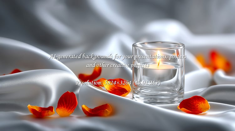 Find inner peace with this calming scene. A candle glows softly among delicate rose petals on silky fabric, creating an atmosphere of serenity and romance, perfect for spa promotions or gentle moments.