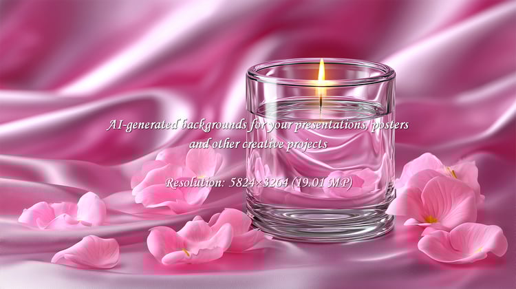 Indulge in the soothing ambiance of soft pink rose petals and a gently glowing candle. Perfect for conveying luxury, relaxation, romance, or beauty. Use for spa promotions or elegant designs.