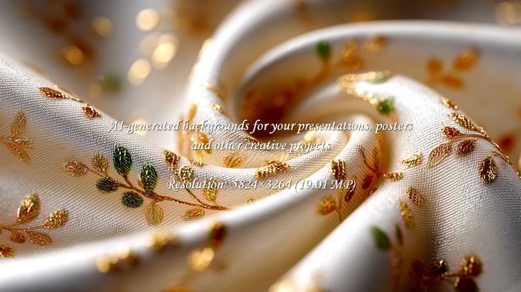 Luxurious silk fabric with delicate gold leaf embroidery, softly draped to create a feeling of elegance and sophistication. Use this texture for fashion design, textile backgrounds, or decorative projects.