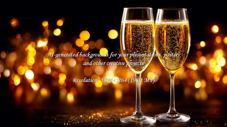 Elevate your designs with this sophisticated champagne scene. Two glasses sparkle against a beautiful bokeh backdrop, ideal for conveying celebratory moments, luxury, and the joy of special occasions.