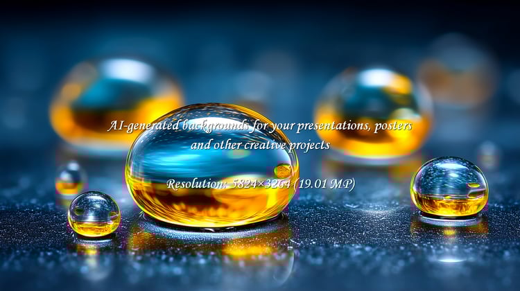 Vibrant golden liquid droplets create a stunning abstract display. Perfect for science, beauty, or wellness projects, the image captures intricate reflections and textures against a cool blue backdrop.