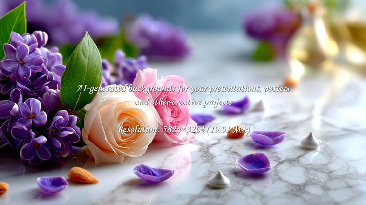 Soft roses and lilacs create a dreamy, elegant floral arrangement. Perfect for romantic designs, feminine brands, and wellness promotions. Evokes beauty, grace, and serenity.