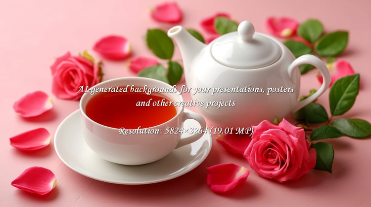 Experience tranquility with a cup of tea surrounded by delicate roses. Perfect for wellness brands, self-care promotions, or celebrating simple pleasures. Evokes peace, love, and mindful moments.