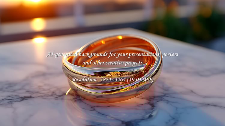 Capture the glow of commitment with these elegant gold rings on marble. Perfect for conveying luxury, love, or a special occasion during a radiant sunset. Symbolize lasting bonds beautifully.