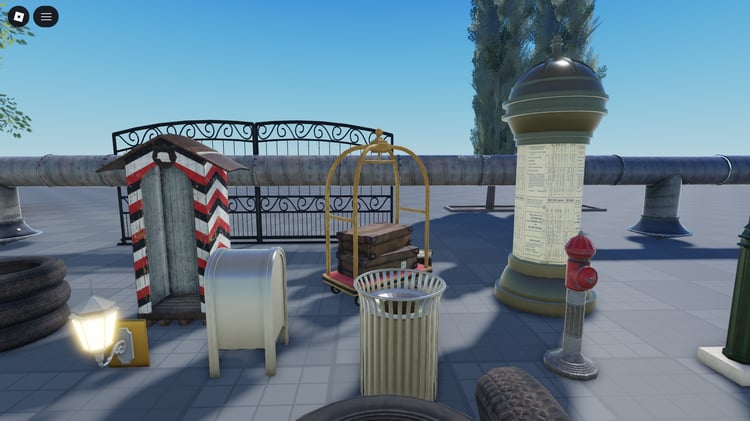 Roblox 1930 outdoor street asset pack with vintage props.