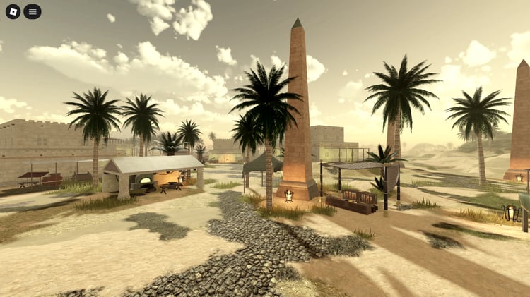 Roblox map with desert homes and historical atmosphere.