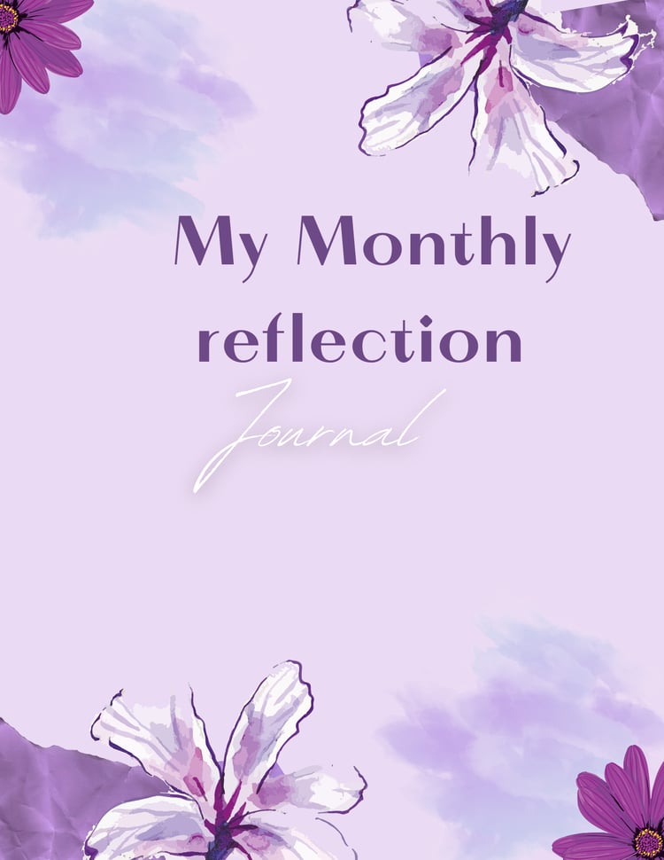 "Cover of Purple Black Minimalist Monthly Reflection Journal with elegant text My Monthly reflection – sleek, moody purple and black design."