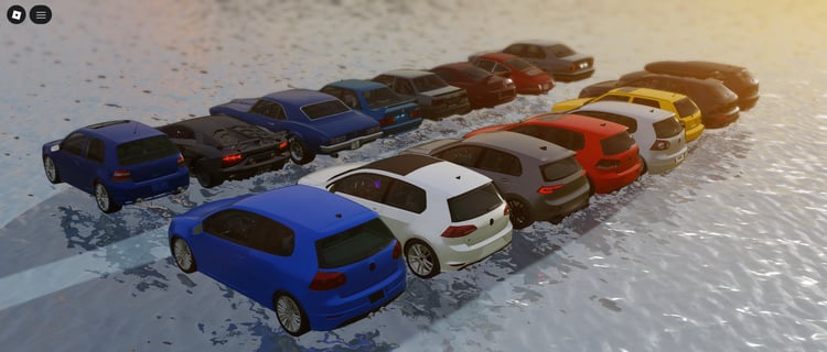 Modern compact sedan models showcased in Roblox