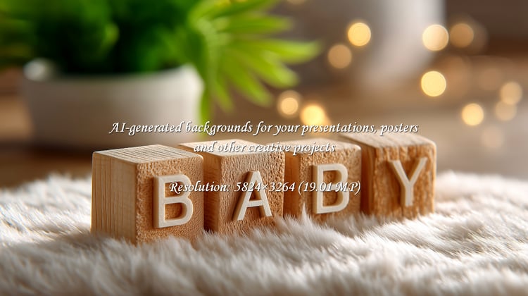 Welcome a new baby with this tender scene. The wooden blocks spell BABY, perfect for announcements. Soft textures and warm bokeh lights create a cozy, loving atmosphere. Celebrate new beginnings!