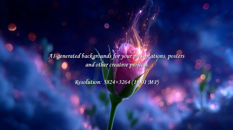 Mystical pink rose with glowing light trails against a beautiful, dreamy blue background. Perfect for adding a touch of magic and romance to any creative project or design.