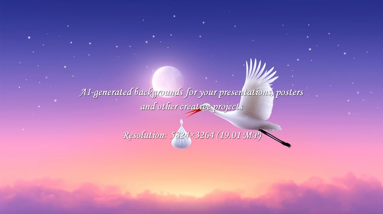 A stork gracefully flies across a dreamy night sky, carrying a newborn, symbolizing new beginnings and the joy of parenthood. Perfect for baby announcements or celebrating the miracle of life.