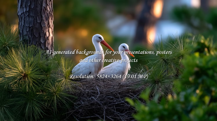 A pair of storks nestled in their nest, surrounded by vibrant green foliage. Evokes tranquility, natural beauty, and the importance of wildlife preservation. Perfect for nature publications.