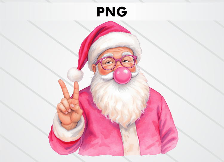 retro santa blowing bubble gum wearing sunglasses vintage christmas cute funny santa pink aesthetic png sublimation design