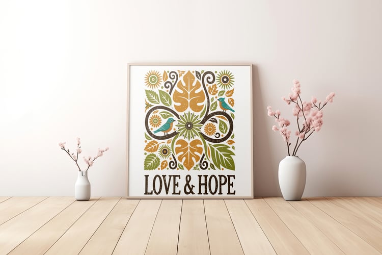 Ai Art | Minimal Nature Wall Art Print |  Love  and  Hope | Modern 1:1 Ratio Square Artwork | Digital Download