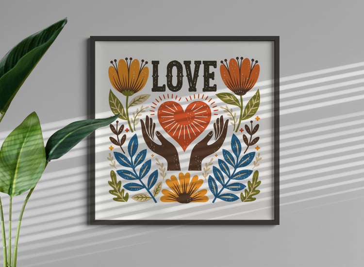 Printable Ai Art | Minimal Nature Wall Art Print | Love | Modern 1:1 Ratio Square Artwork | Digital Download