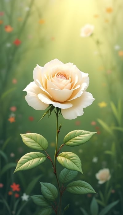 A wallpaper of single white rose flower blooming in a garden | Ai Generated