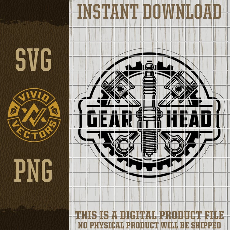 gear head racing mechanic motorcycle moto tech biker svg png vector logo laser engraving cut file leather patch design