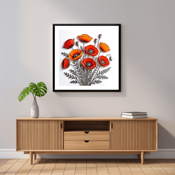 Delicate_Poppies_Wild_Bouquet_Design  | Ai Art | Printable Nature wall art | Digital Download | Square