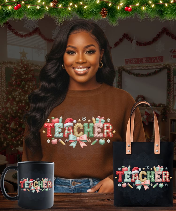 Christmas teacher PNG Teacher Christmas design Holiday teacher sublimation Teacher PNG for shirts Cute teacher Christmas clipart Festive teacher PNG Teacher gift design Christmas sublimation PNG Teacher holiday bundle Teacher aesthetic PNG Winter teacher 