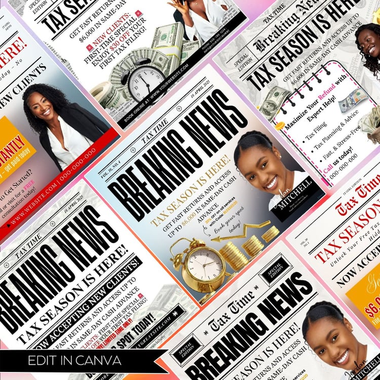 tax newspaper tax time flyer tax prep newsletter canva tax template tax preparation marketing tax season newspaper editable canva newspaper business newsletter financial flyer tax season marketing tax tips newsletter 6 page template printable tax template