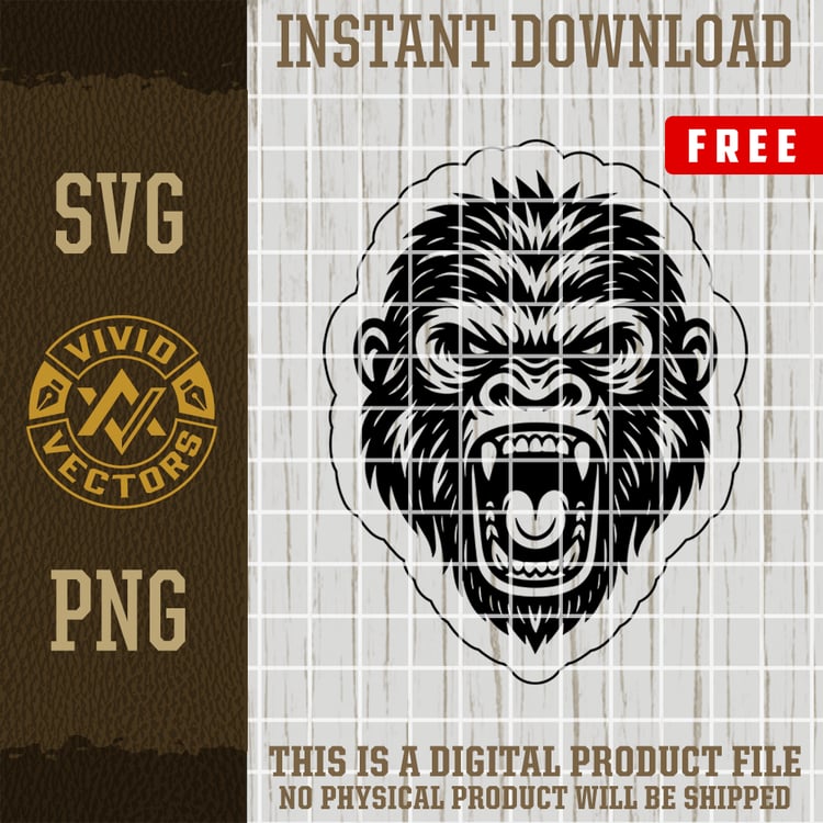 FREE gorilla face svg png angry jungle wildlife power clipart