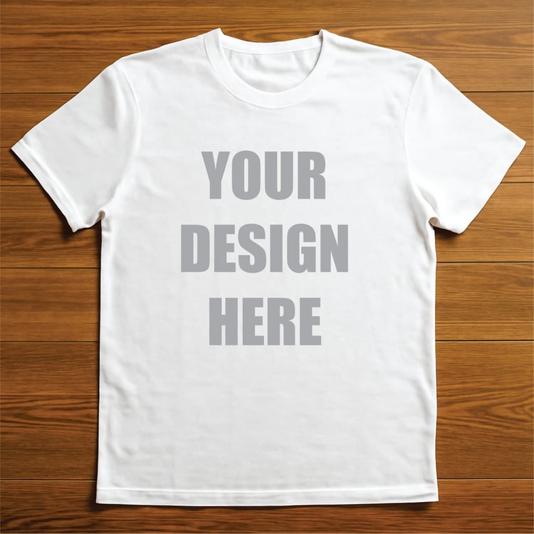 Flat lay white T-shirt mockup on wooden background – blank tee for design presentation