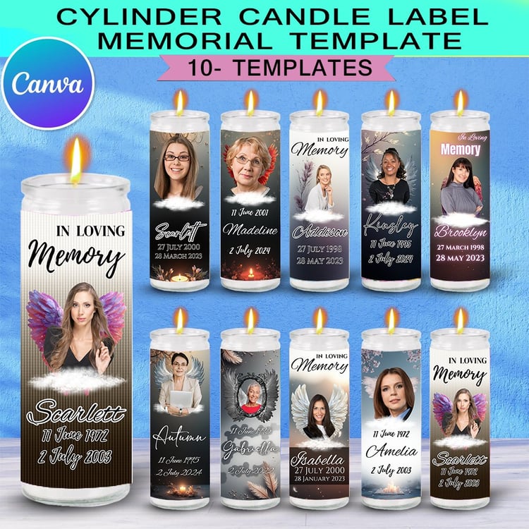 memorial candle label funeral candle wrap obituary candle template celebration of life label canva candle template cylinder candle wrap remembrance candle editable memorial template funeral program candle tribute candle design