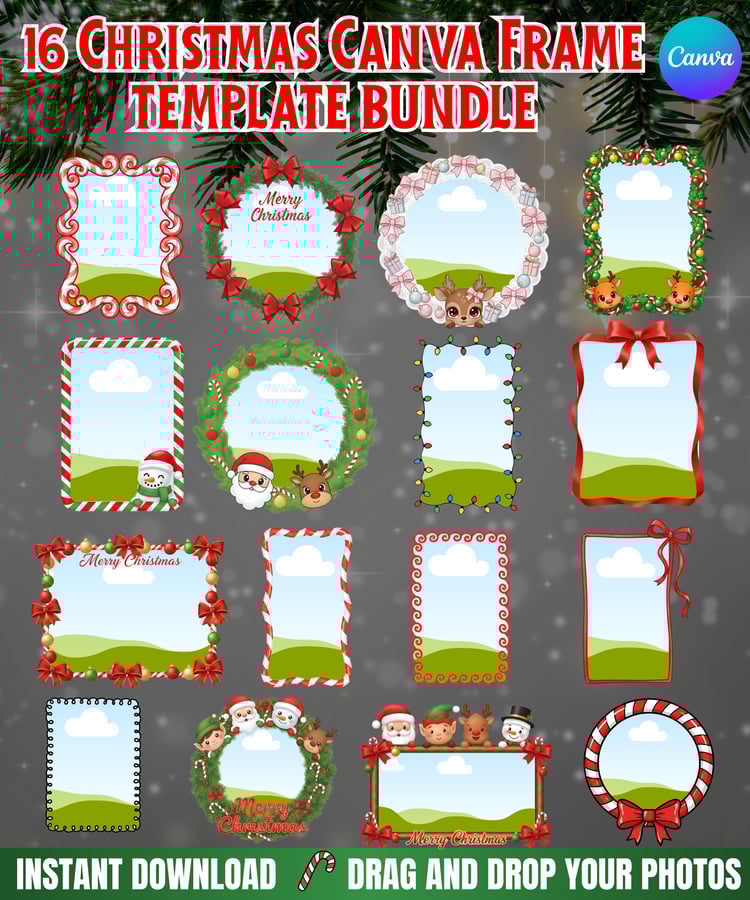 Christmas Canva frame Christmas frame bundle Holiday photo frame template Editable Christmas frames Christmas card template Canva Christmas digital frame pack Christmas social media template Christmas photo overlay Holiday photo template bundle Canva Chri