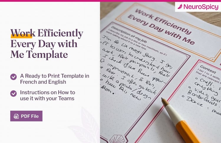 Work Efficiently Every Day with Me Template. A Ready to Print Template in French and English. Instructions on How to use it with your Teams.  PDF File