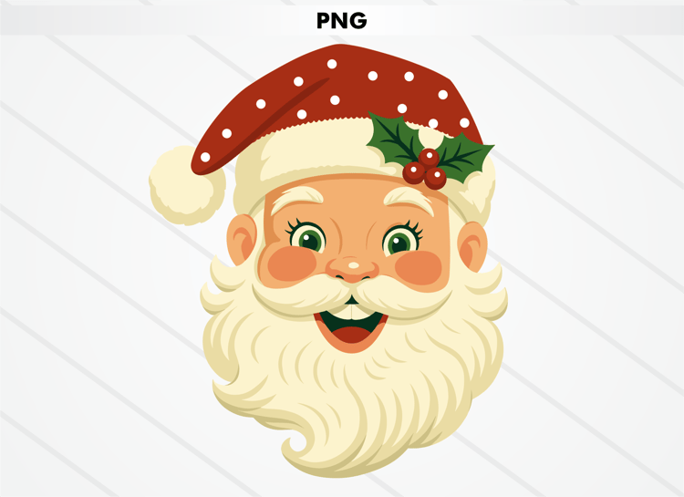 Cute Santa Claus with red hat, white beard, and jolly smile, perfect for Christmas designs