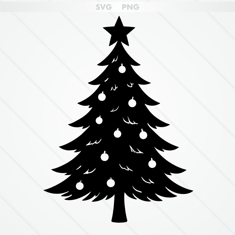 Minimalist Christmas tree silhouette with ornaments and a star, perfect for modern holiday designs
