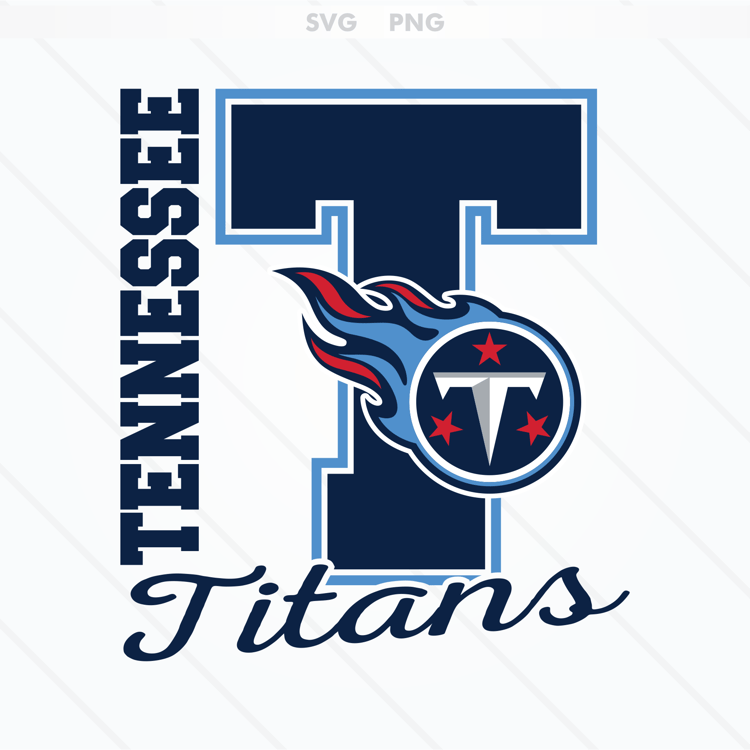 Tennessee Titans logo featuring a dynamic blue and red “T” emblem, with bold text and flame-like design. Available in SVG and PNG formats
