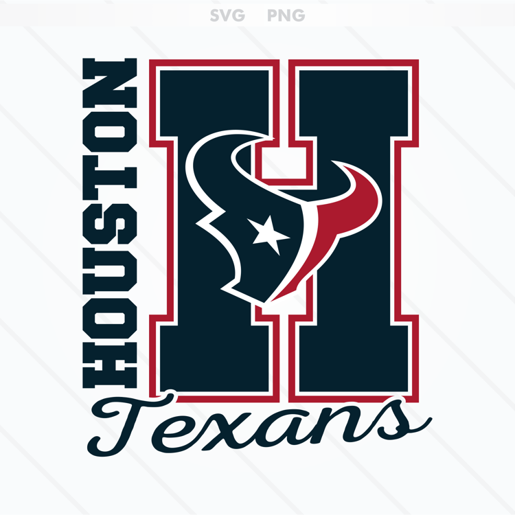Houston Texans logo featuring a bold bull head emblem with blue, red, and white colors, available in SVG and PNG formats