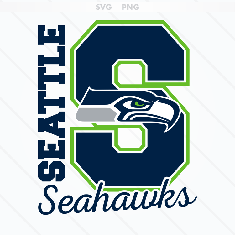 Seattle Seahawks logo featuring a sharp Seahawk head in blue, green, and white, available in SVG and PNG formats