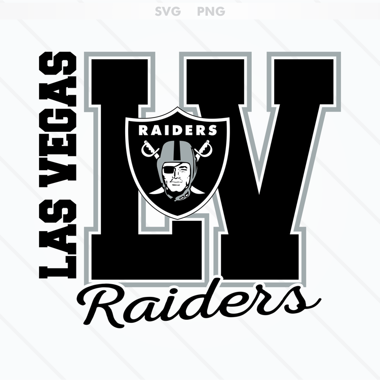 Las Vegas Raiders logo featuring a black and silver shield with a Raider head, available in SVG and PNG formats