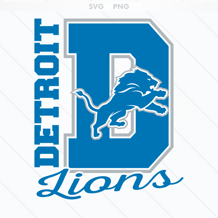 Detroit Lions logo featuring a dynamic blue lion in mid-pounce, available in SVG and PNG formats