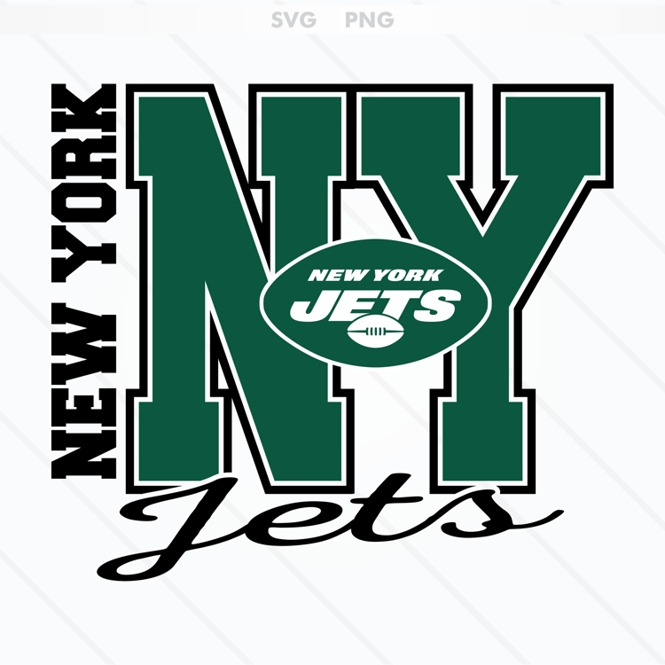 New York Jets logo featuring a bold green football design with white "Jets" text, available in SVG and PNG formats.