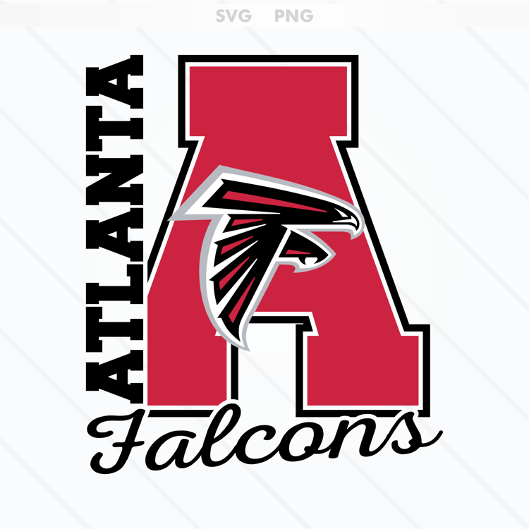 Atlanta Falcons logo featuring a fierce falcon head in black, red, and white, available in SVG and PNG formats.