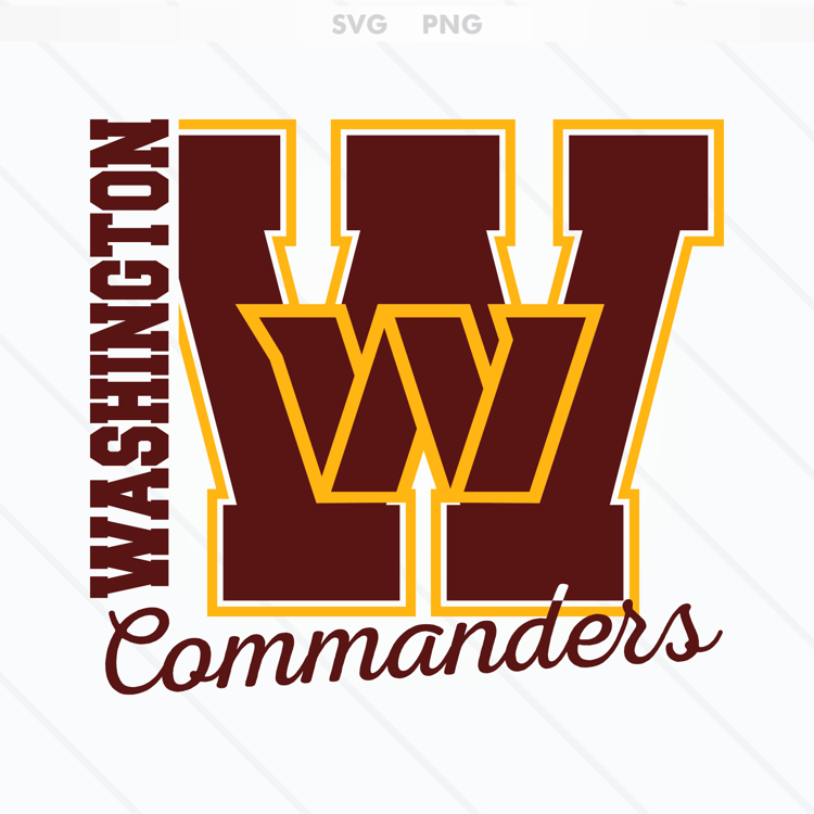 Washington Commanders logo featuring a bold emblem in burgundy and gold, available in SVG and PNG formats.