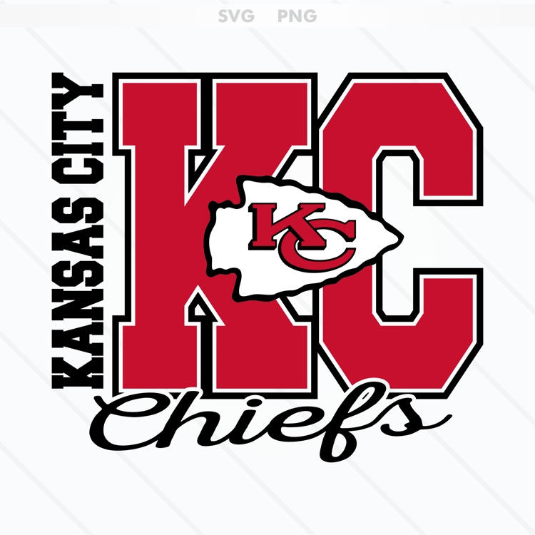 Kansas City Chiefs logo featuring a bold red and gold arrowhead, available in SVG and PNG formats.